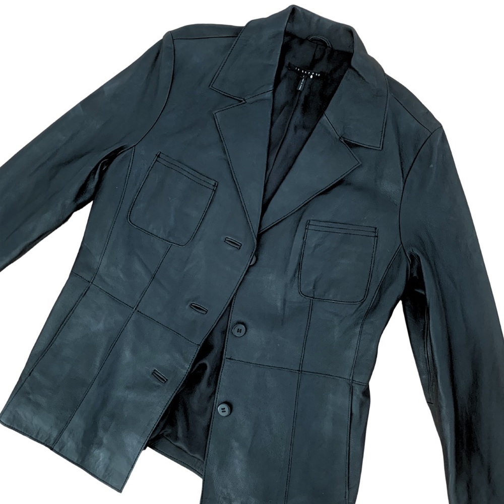 Women's Black Retro 100% Nappa Genuine Leather Y2K Style Jacket Soft Button Coat